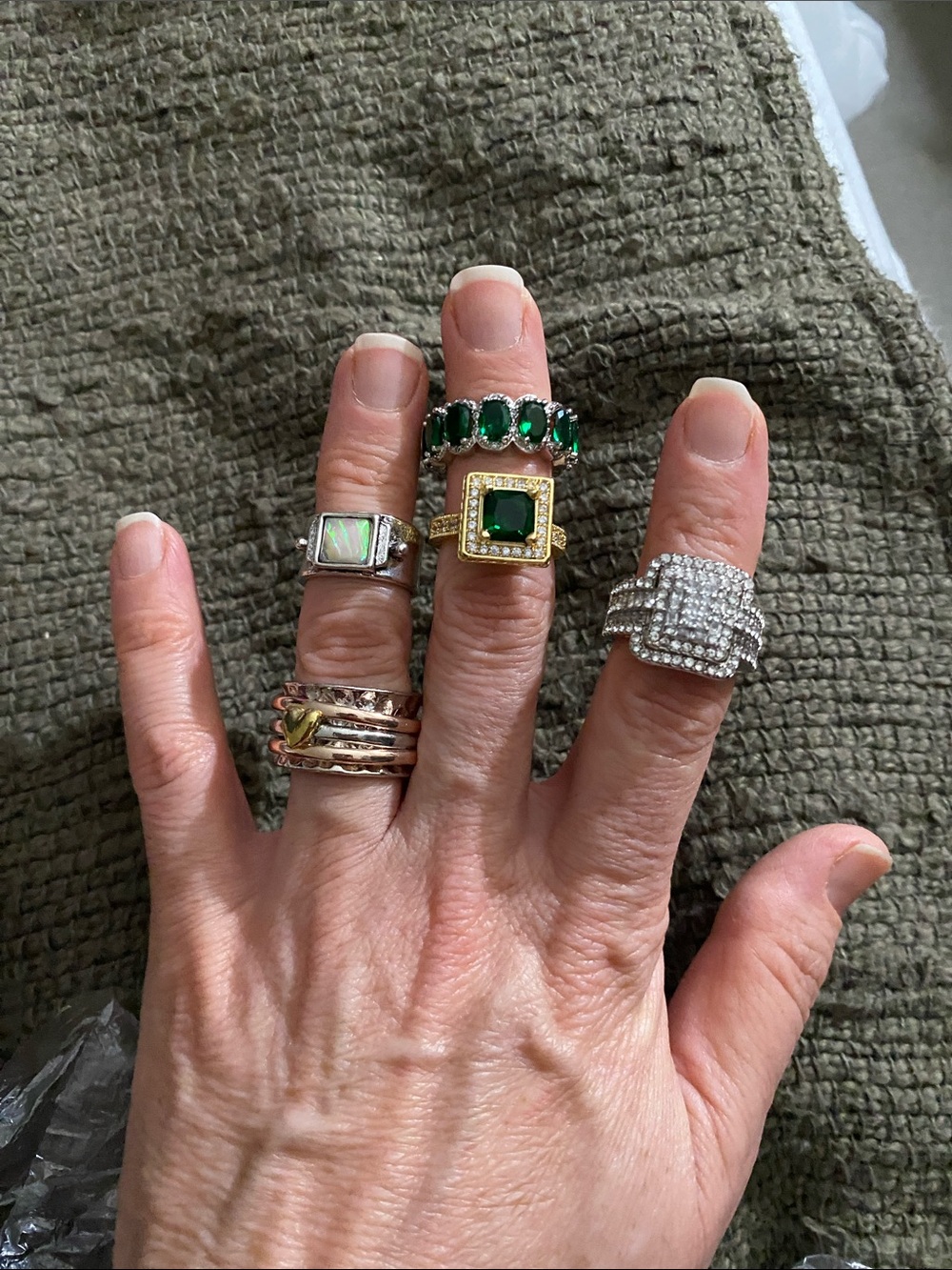 Gold-Tone Square Emerald Cocktail Ring with Green Stones - Women Jewelry